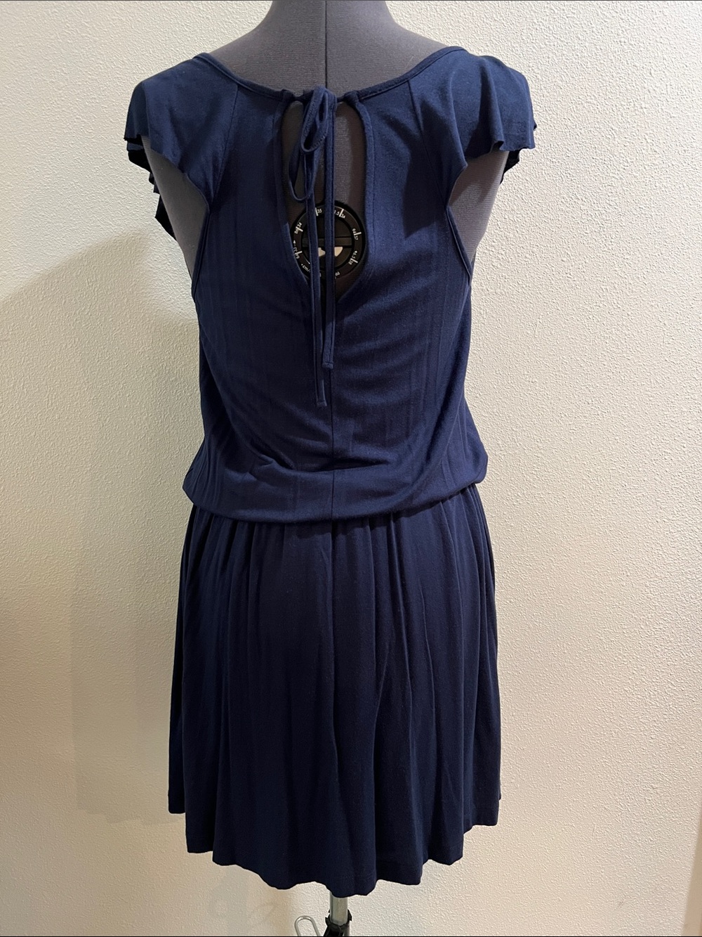 GUESS Navy Ruffle V-Neck Mini Dress - Picture 3 of 5